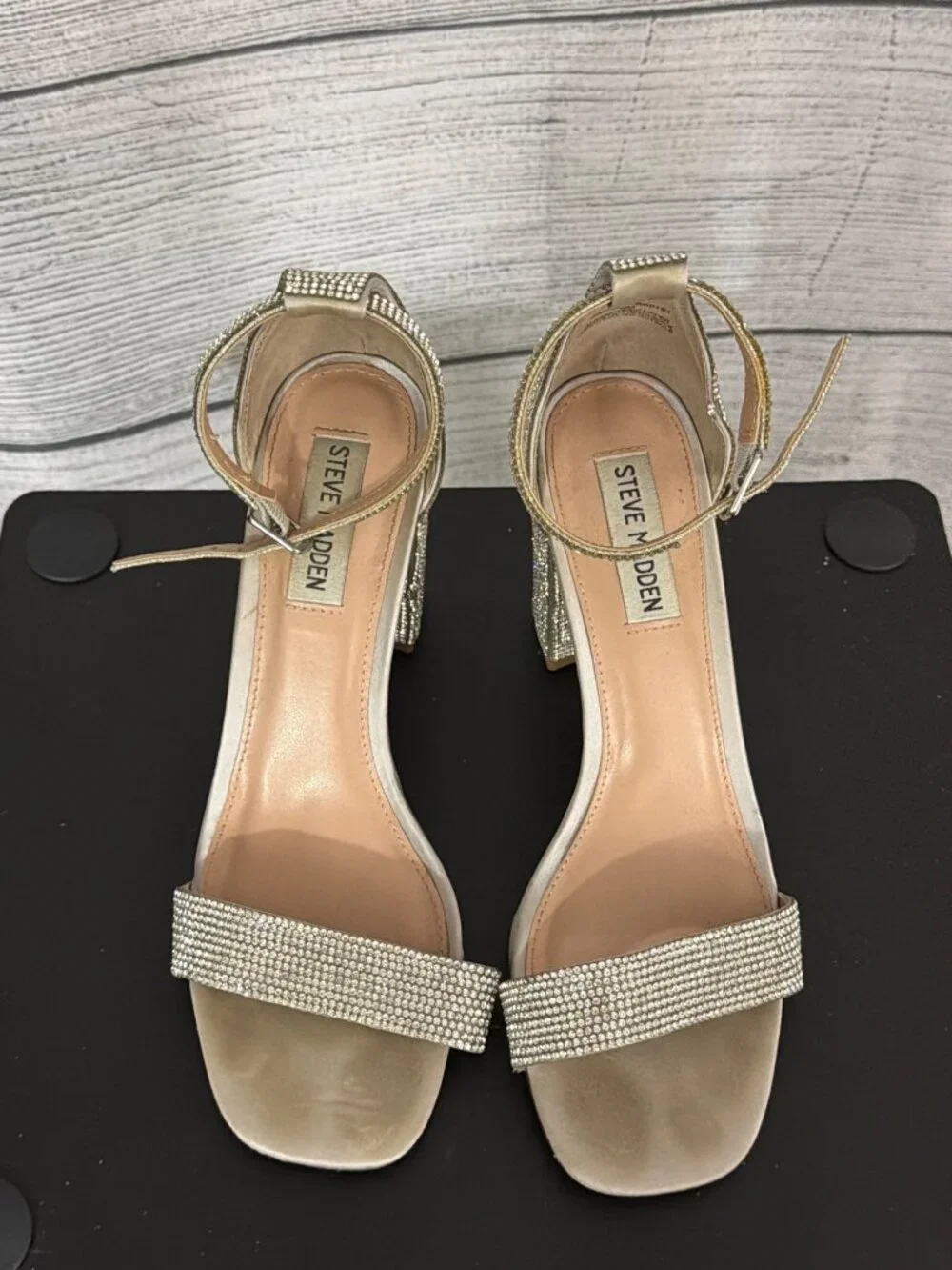 Steve Madden Rhinestone Block Heel Sandals Size 8